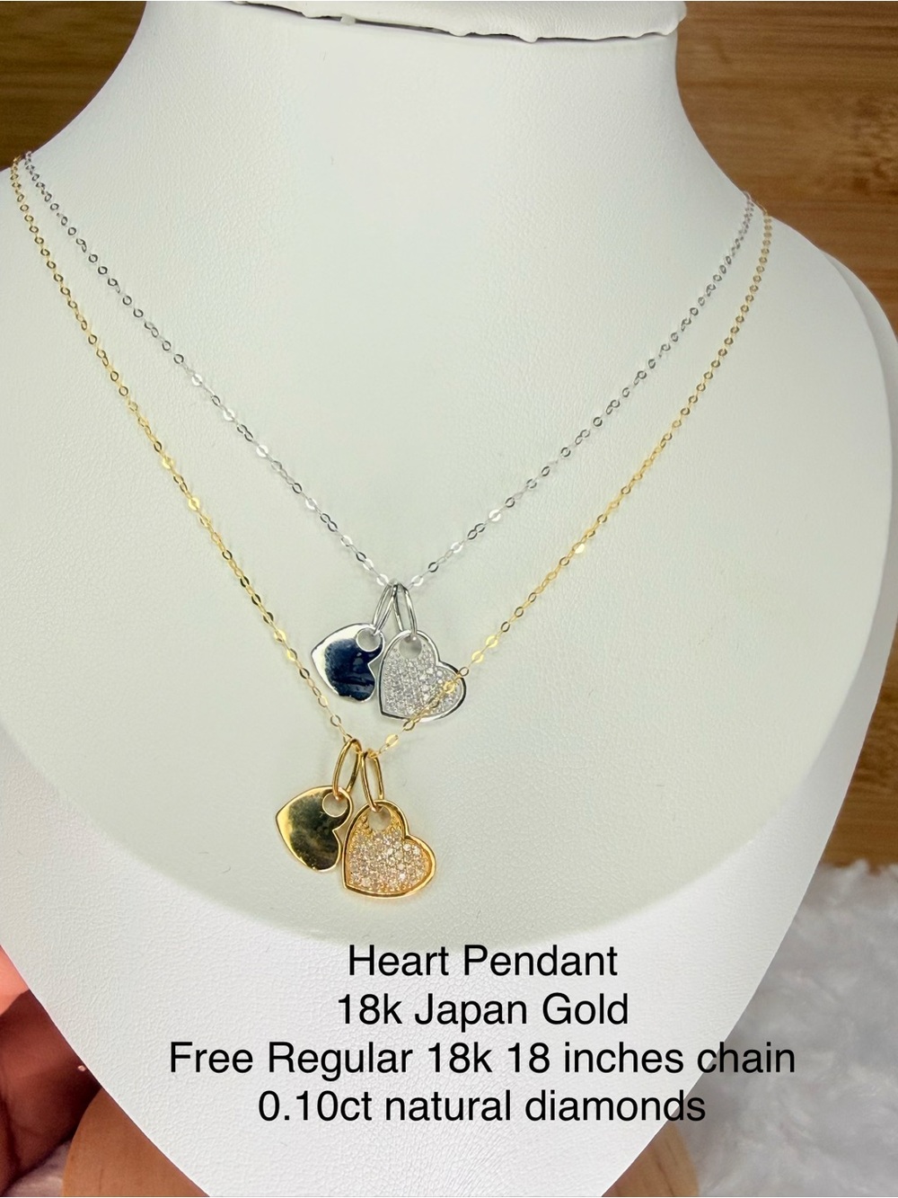 18k Japan Gold Heart Pendant Necklace with Diamond Accent - Gold & Silver